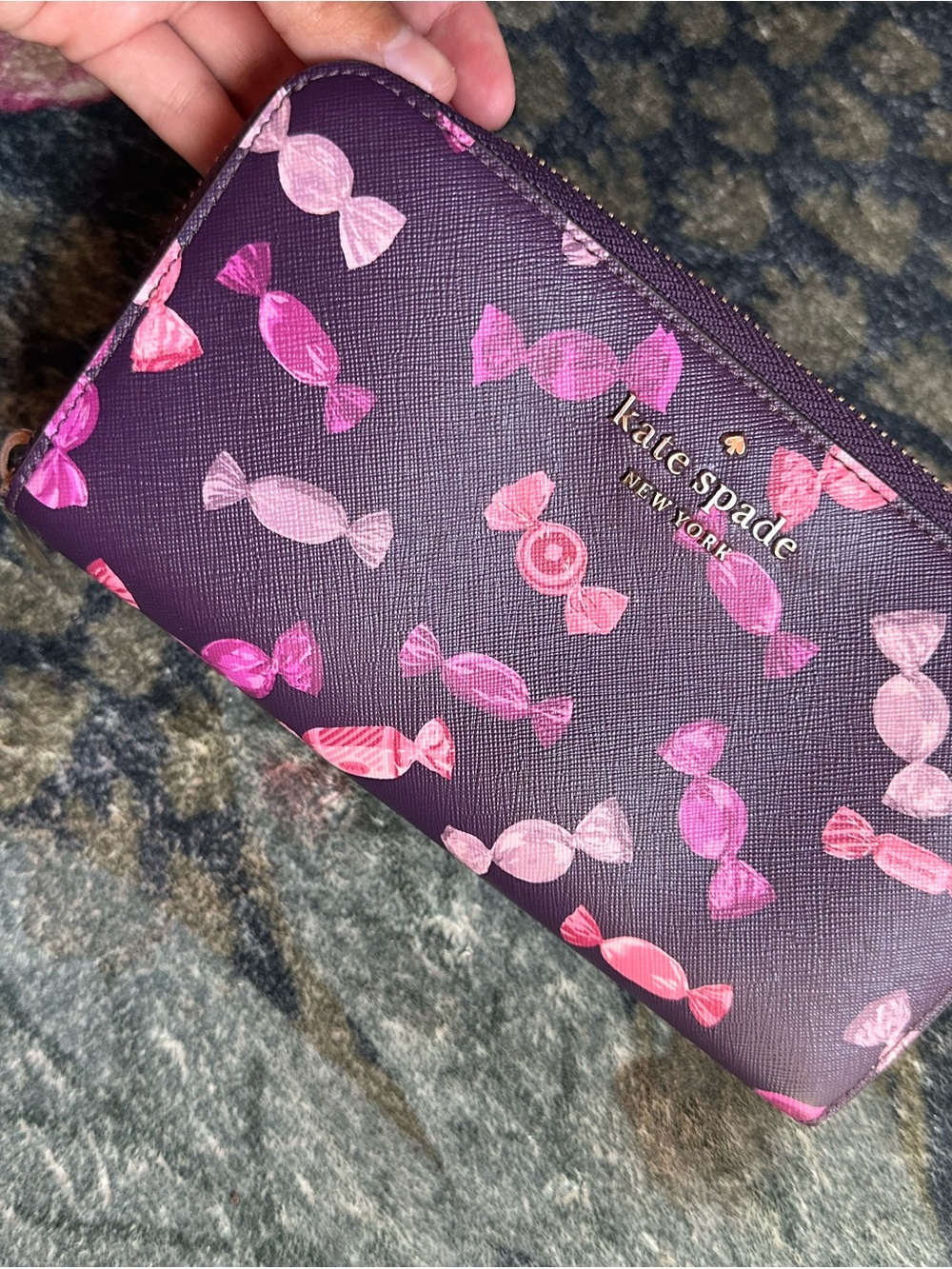 kate spade Purple Wallet with Pink Candy Print